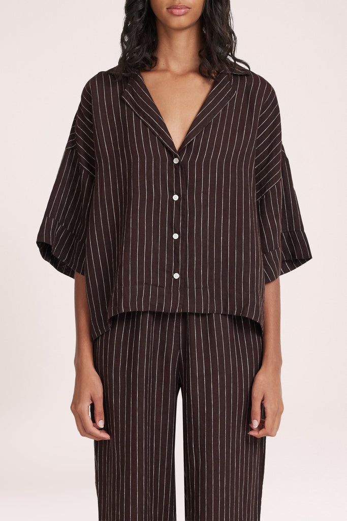 Lounge Stripe Linen Shirt | Raisin Stripe