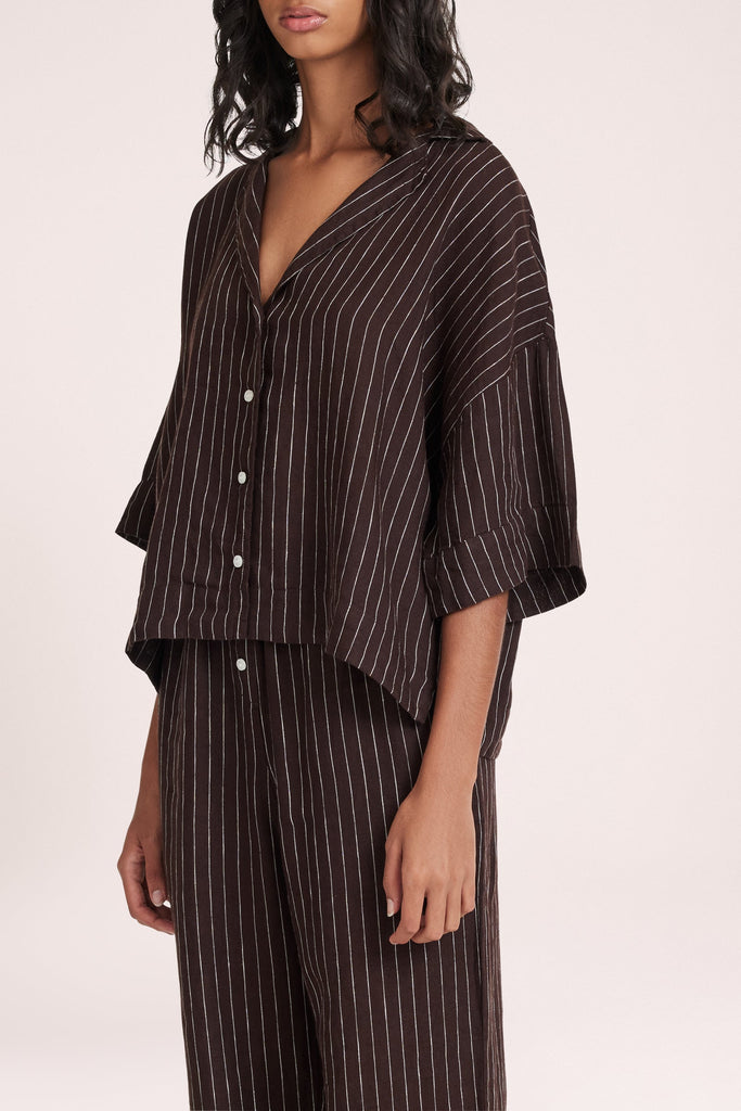 Lounge Stripe Linen Shirt | Raisin Stripe