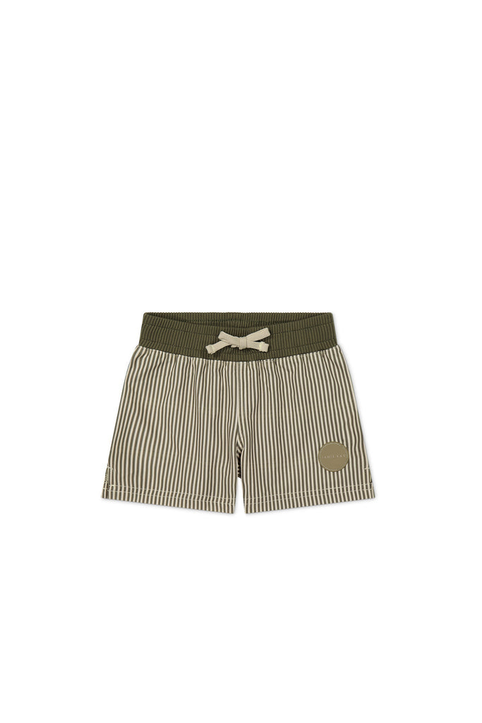 Noah Short | Fine Vertical Stripe Dark Olive