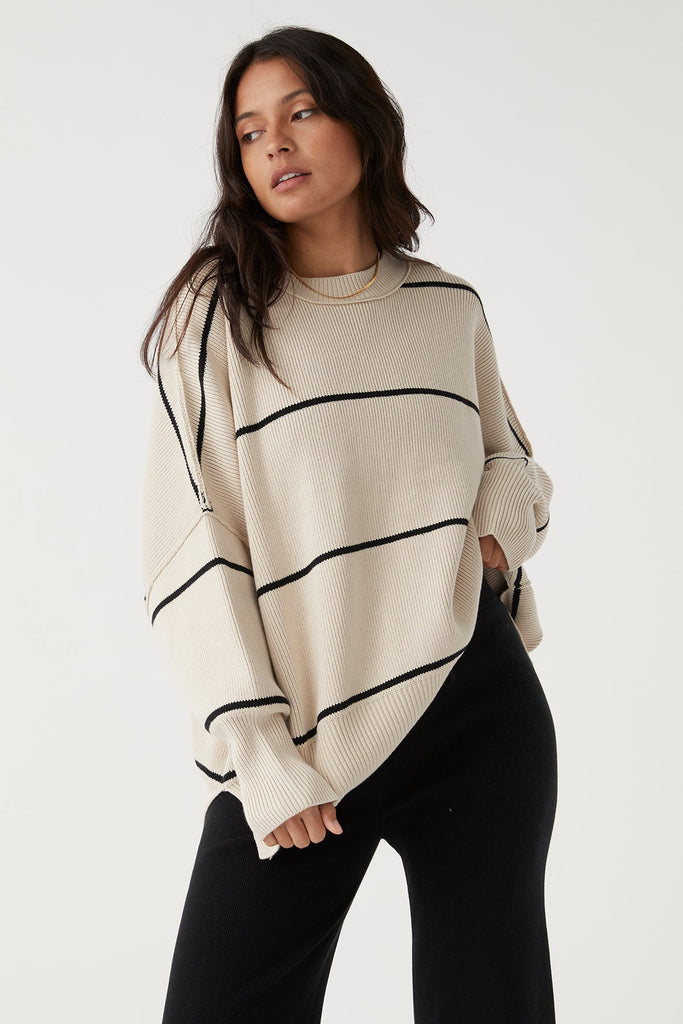 Harper Stripe Sweater | Sand & Black