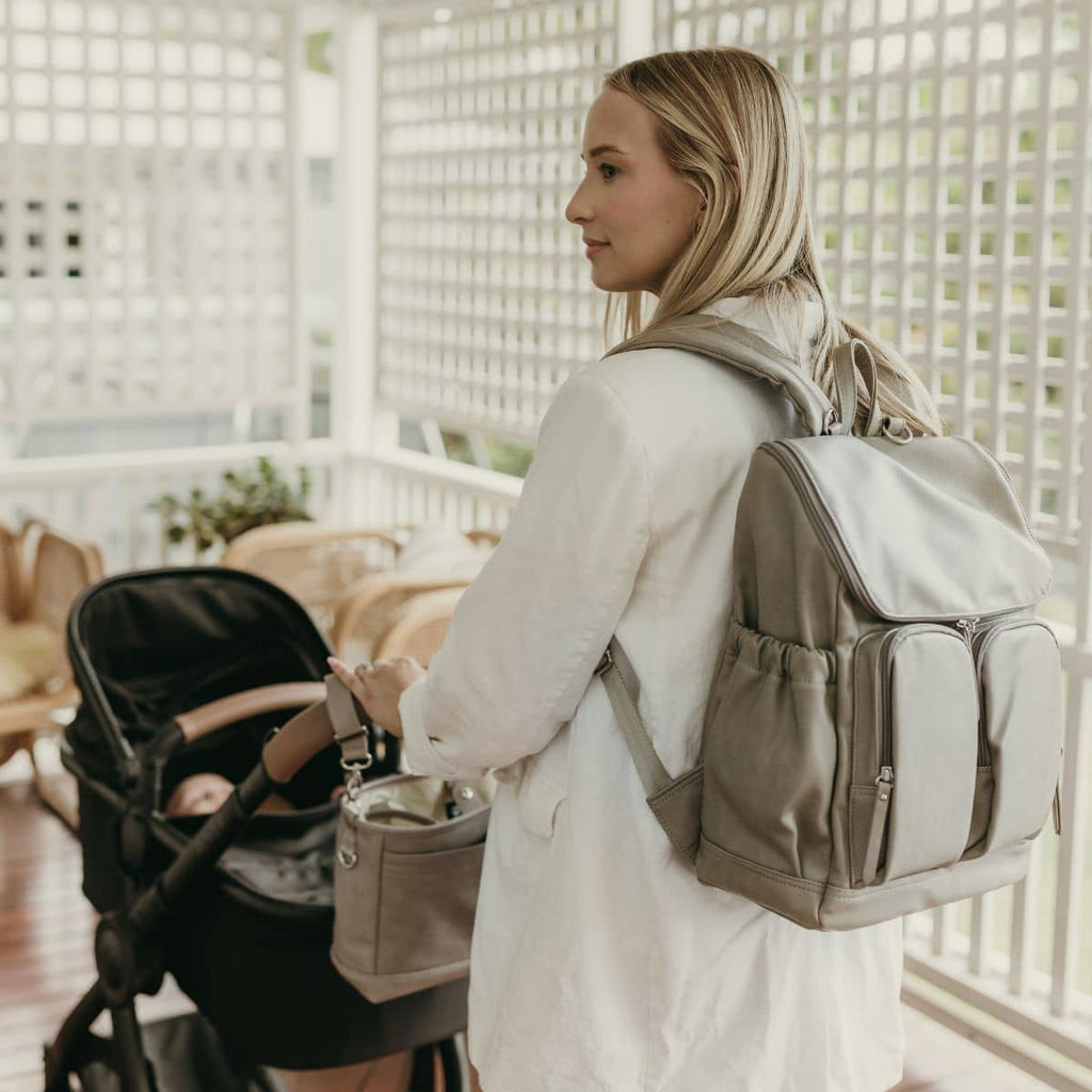 Signature Nappy Backpack | Taupe Vegan Leather