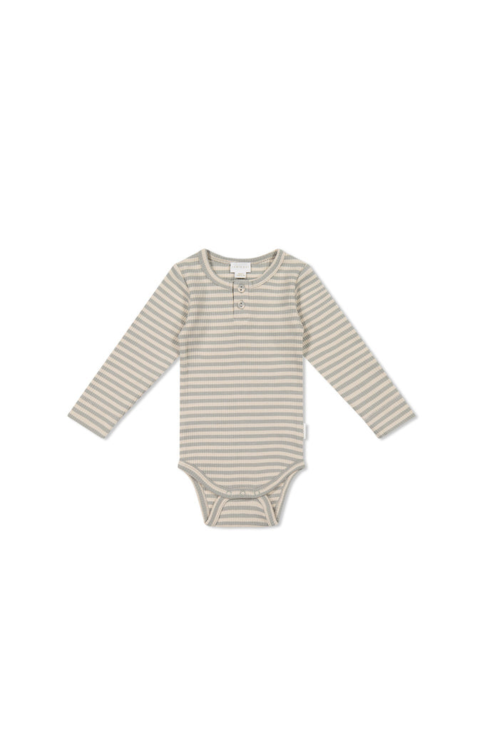 Organic Cotton Modal Long Sleeve Bodysuit | Narrow Stripe Willow/Soft Clay