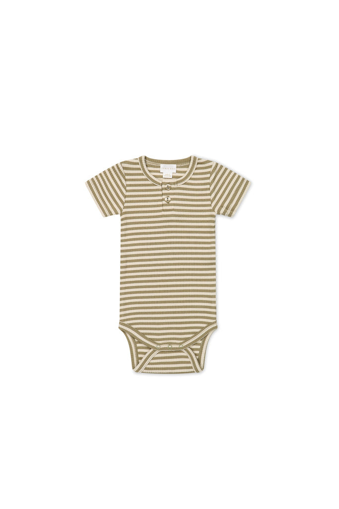 Organic Cotton Modal Darcy Rib Tee Bodysuit | Narrow Stripe Oak/Soft Clay