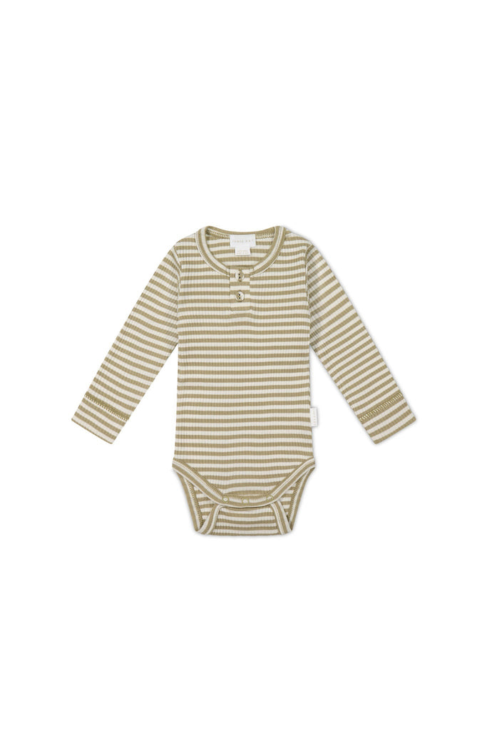 Organic Cotton Modal Long Sleeve Bodysuit | Narrow Stripe Balm/Cloud