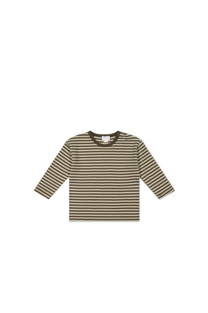 Pima Cotton Arnold Long Sleeve Top | Narrow Stripe Brownie/Biscuit