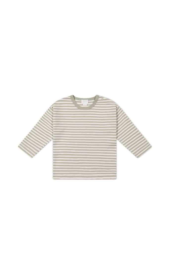 Pima Cotton Arnold Long Sleeve Top | Narrow Stripe Moss/Cloud