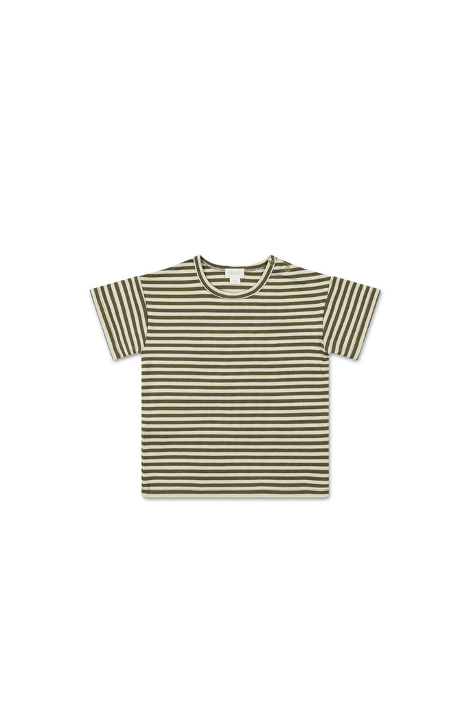 Pima Cotton Hunter Tee | Narrow Stripe Deep Olive/Soft Clay