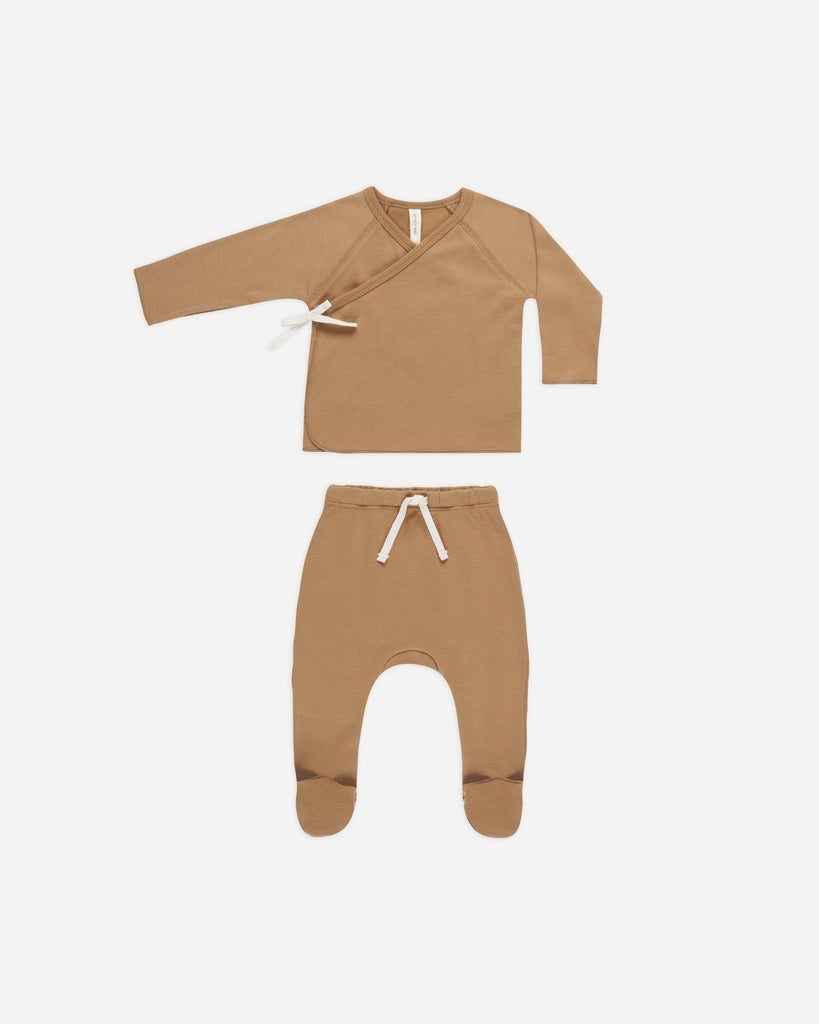 WRAP TOP + FOOTED PANT SET | GOLDEN