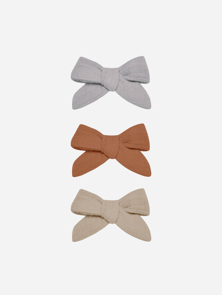 Bow w. Clip - Set of 3 / Periwinkle, Clay, Oat