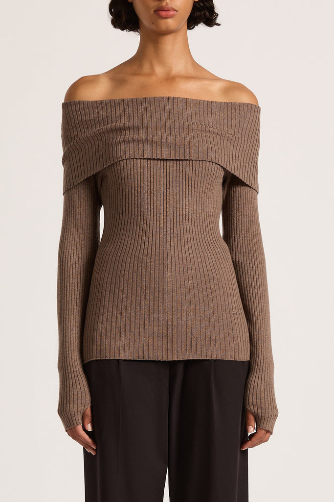 Krishna Off Shoulder Knit | Mocha