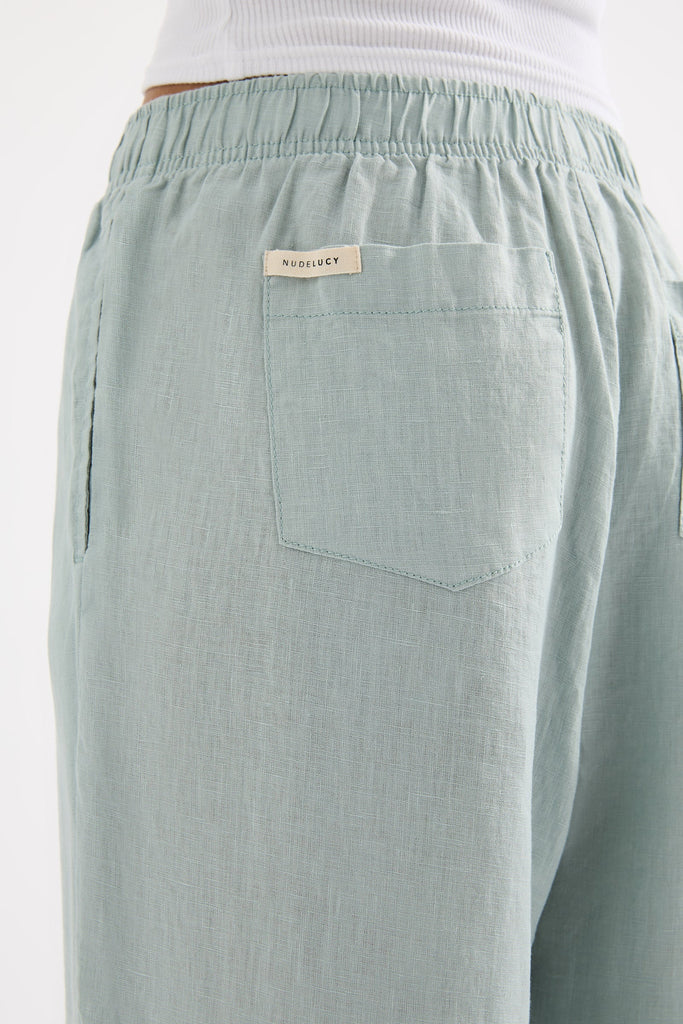 LOUNGE LINEN CROP PANT | SEAFOAM