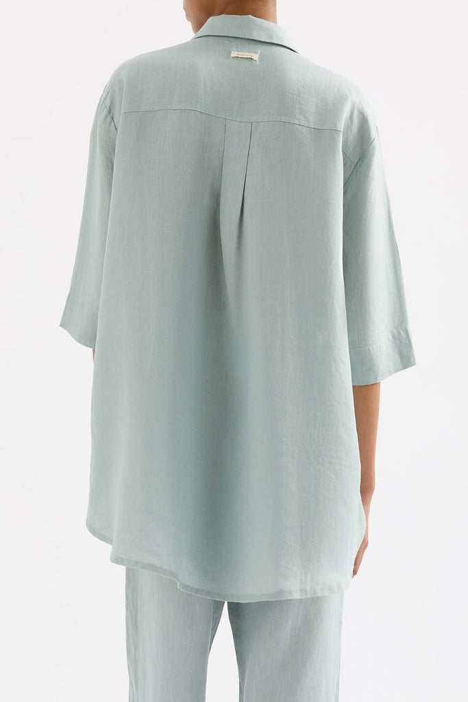 LOUNGE LINEN LONGLINE SHIRT | SEAFOAM