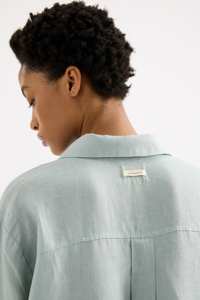 LOUNGE LINEN LONGLINE SHIRT | SEAFOAM