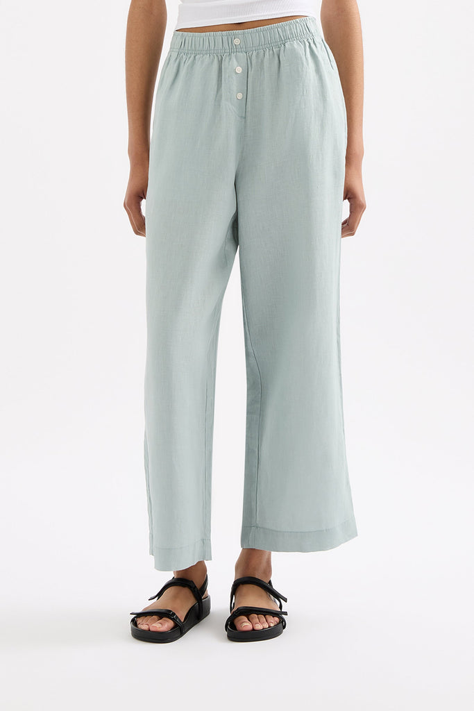 LOUNGE LINEN CROP PANT | SEAFOAM