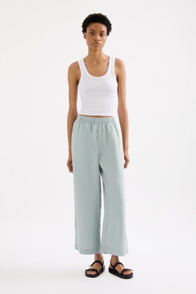 LOUNGE LINEN CROP PANT | SEAFOAM