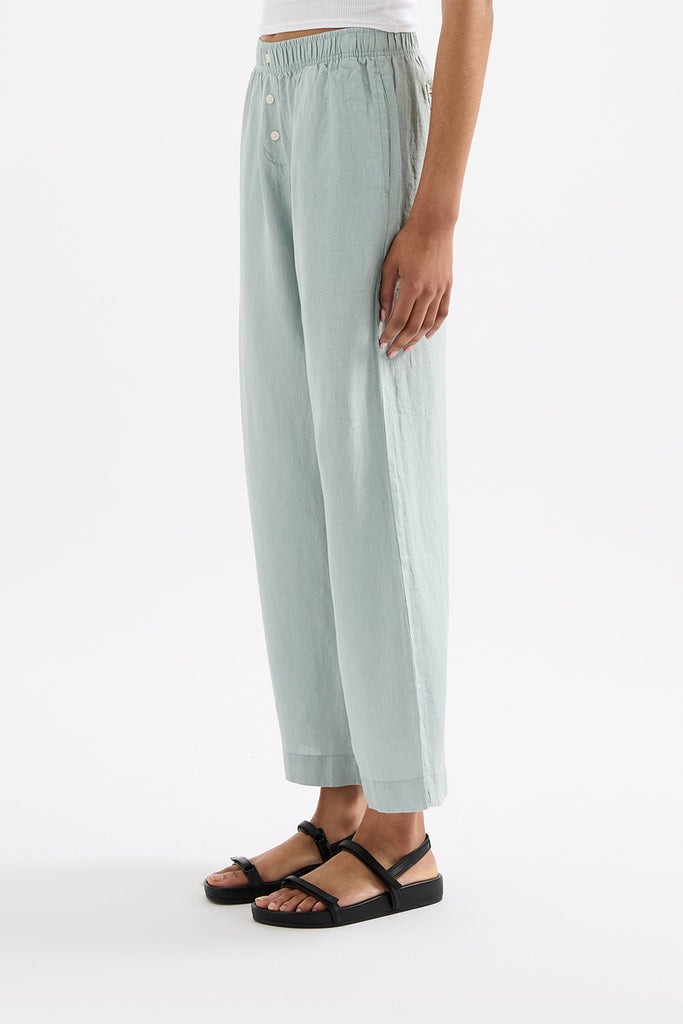 LOUNGE LINEN CROP PANT | SEAFOAM