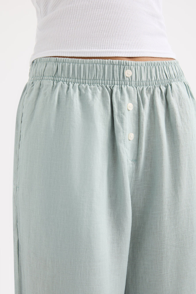 LOUNGE LINEN CROP PANT | SEAFOAM