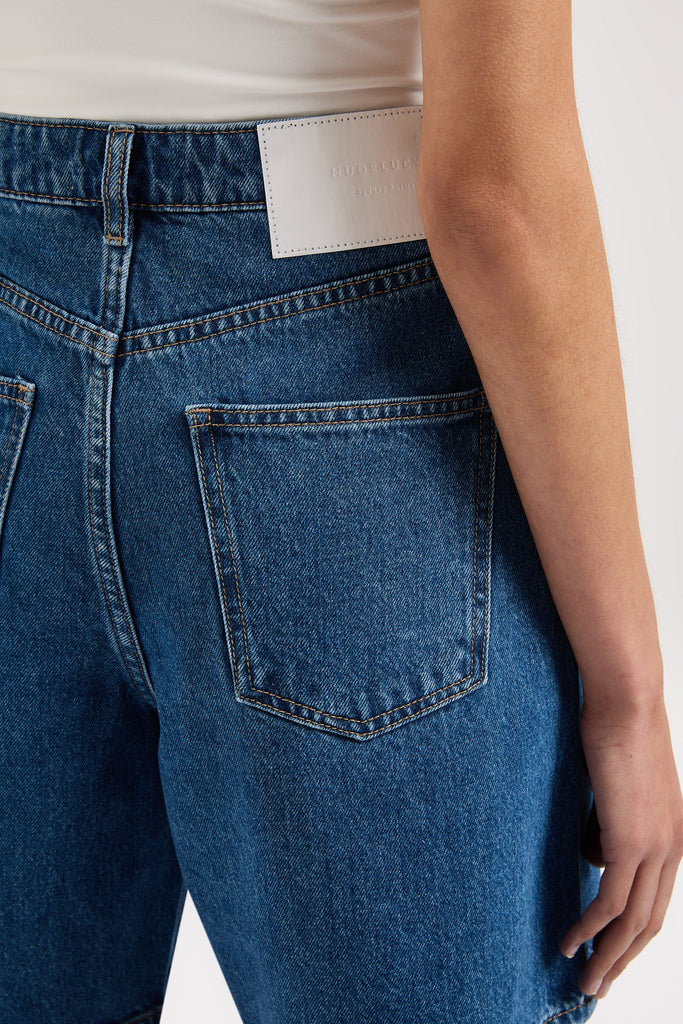 ORGANIC LONGLINE DENIM SHORT | VINTAGE BLUE