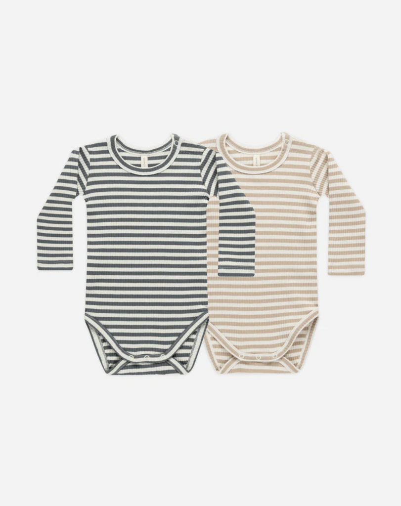 RIBBED BODYSUIT 2 PACK | INDIGO STRIPE, LATTE STRIPE