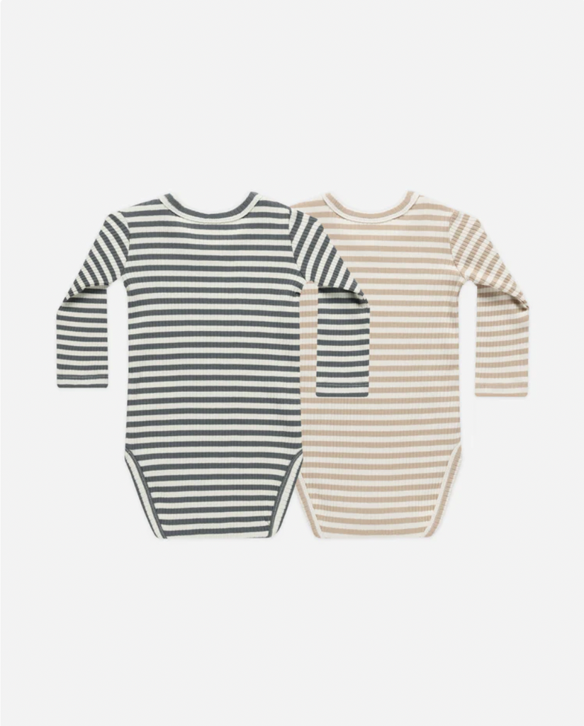 RIBBED BODYSUIT 2 PACK | INDIGO STRIPE, LATTE STRIPE