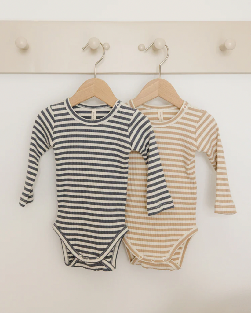 RIBBED BODYSUIT 2 PACK | INDIGO STRIPE, LATTE STRIPE