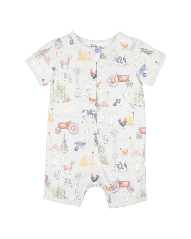 CHESTER PRINT SS ZIP ROMPER