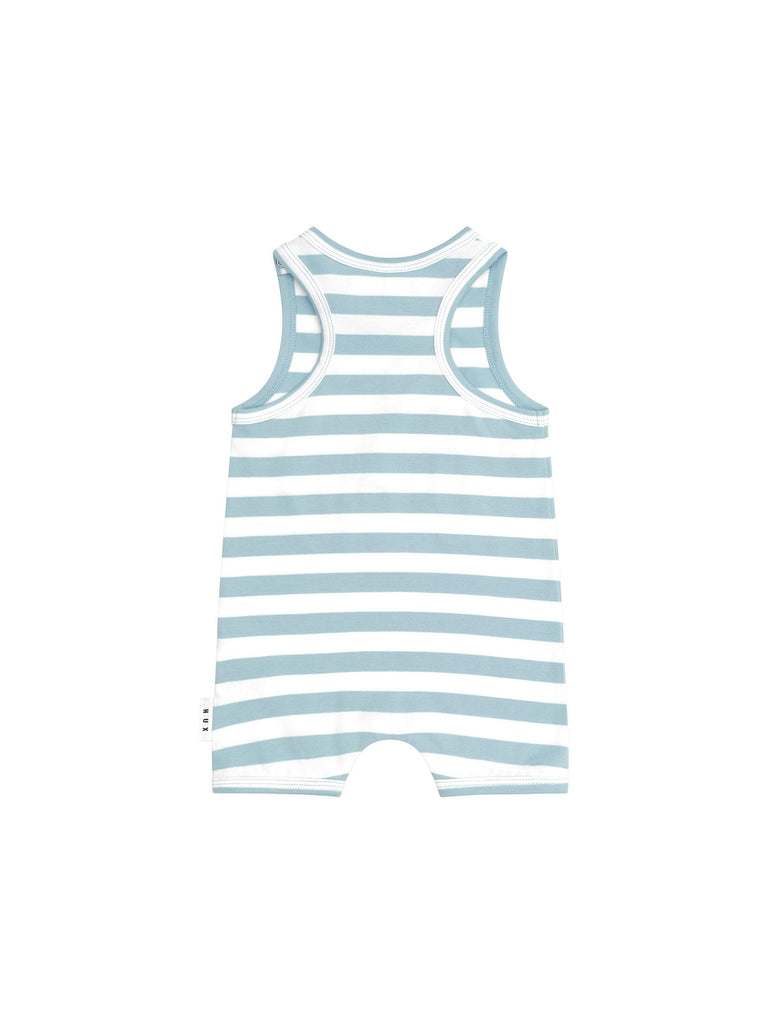 CONSTRUCTION DINO STRIPE SLEEVELESS ROMPER