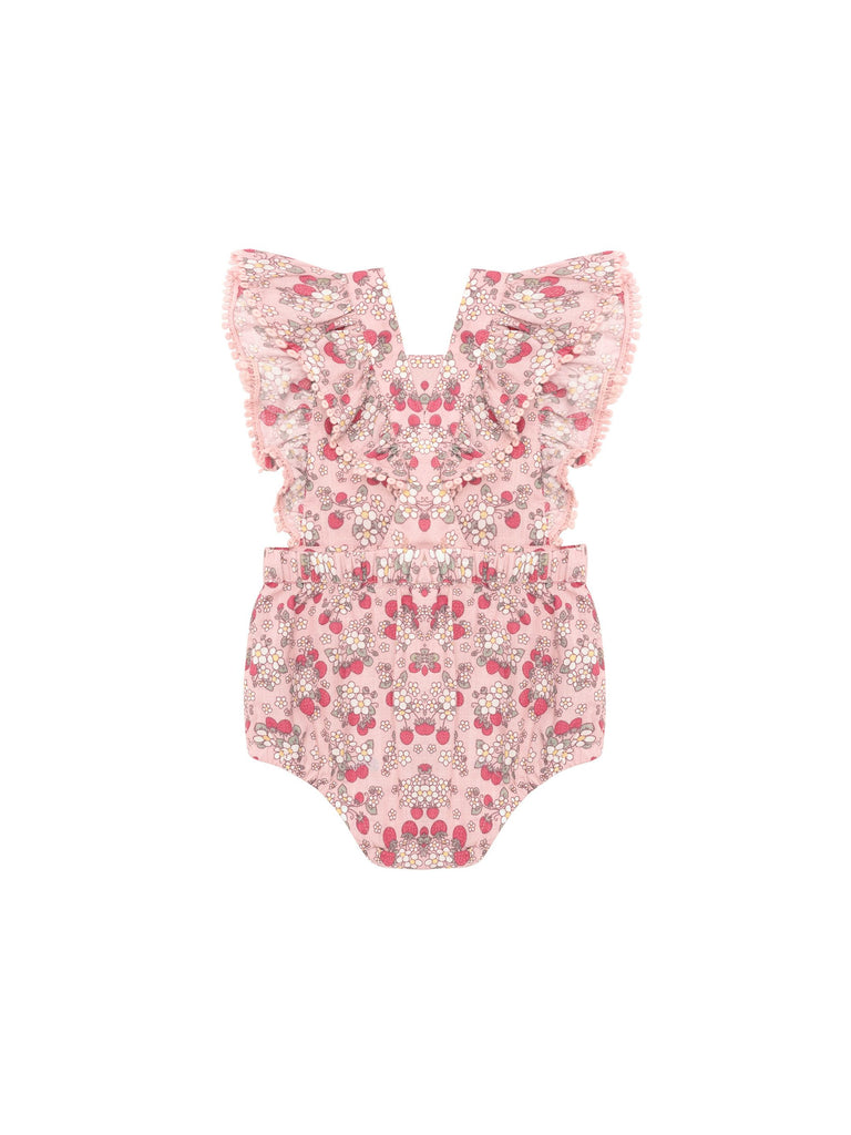 VINTAGE STRAWBERRY FRILL PLAYSUIT BLUSH